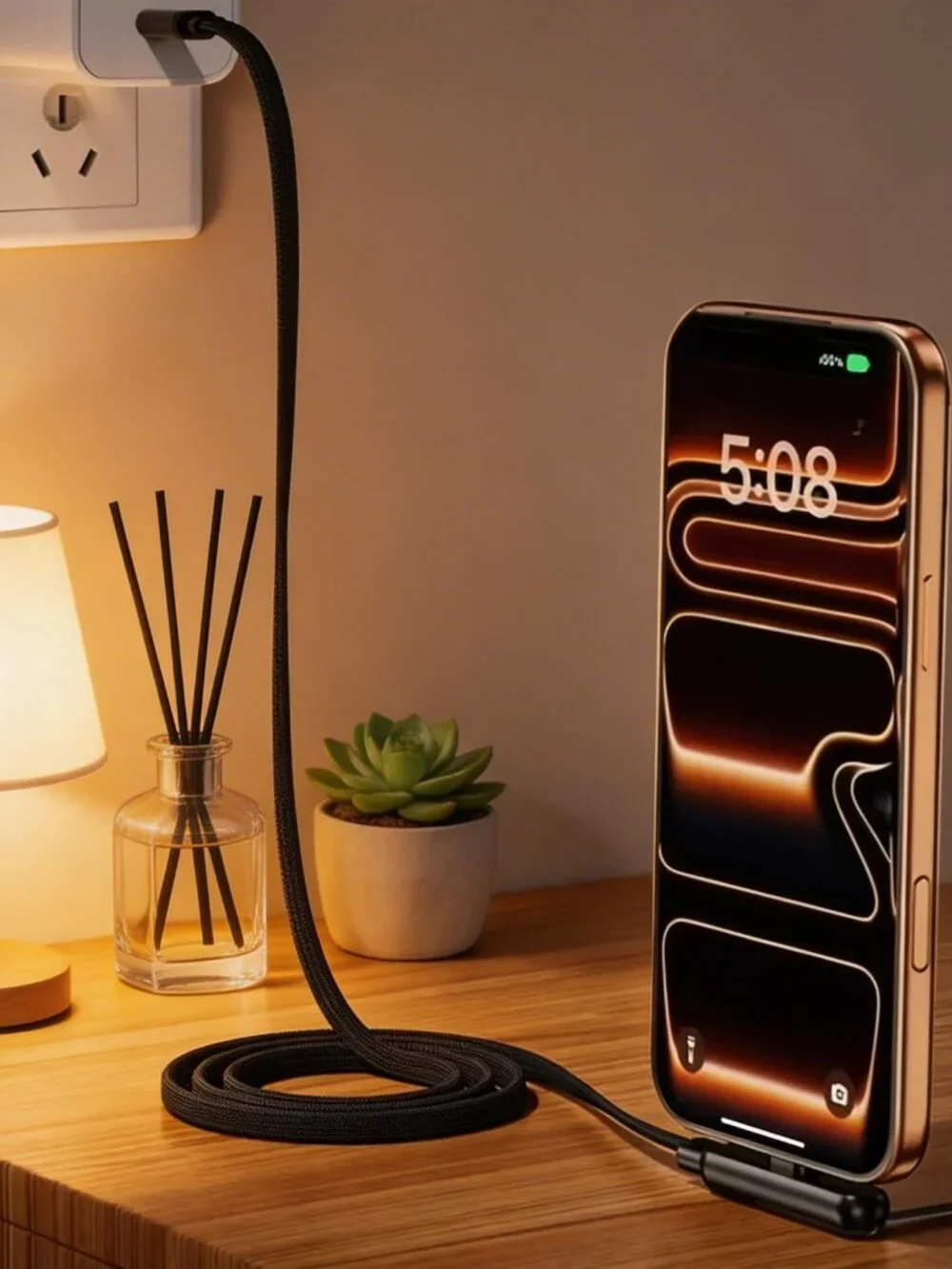 60W Orange 2-in-1 Fast Charging Cable with Foldable Stand